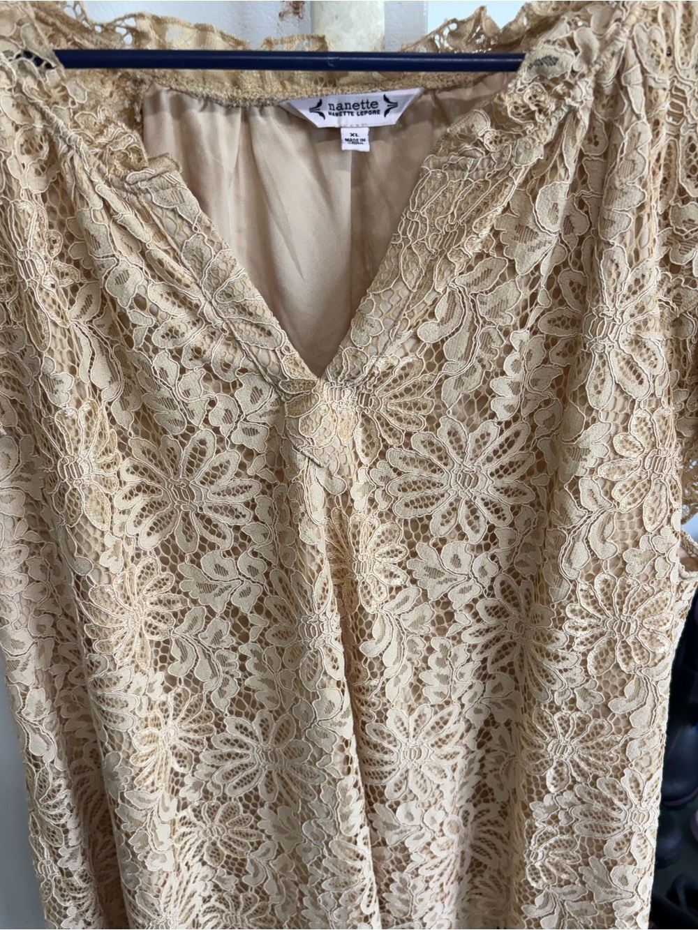 Nanette Lace Overlay Blouse in Light Beige